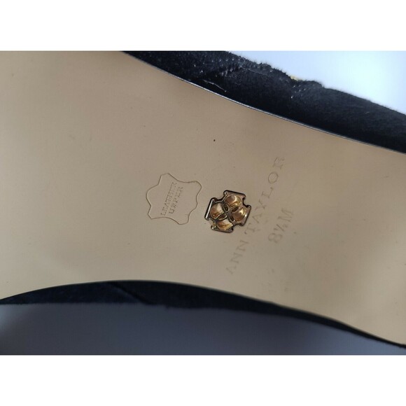 Ann Taylor black heel suede shoes with Gold zipper open toe size 8.5 - Picture 5 of 11